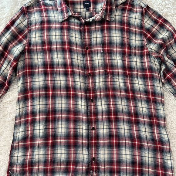 GAP Red & Navy Plaid Flannel Button-Down Shirt Men’s Large - Picture 10 of 14